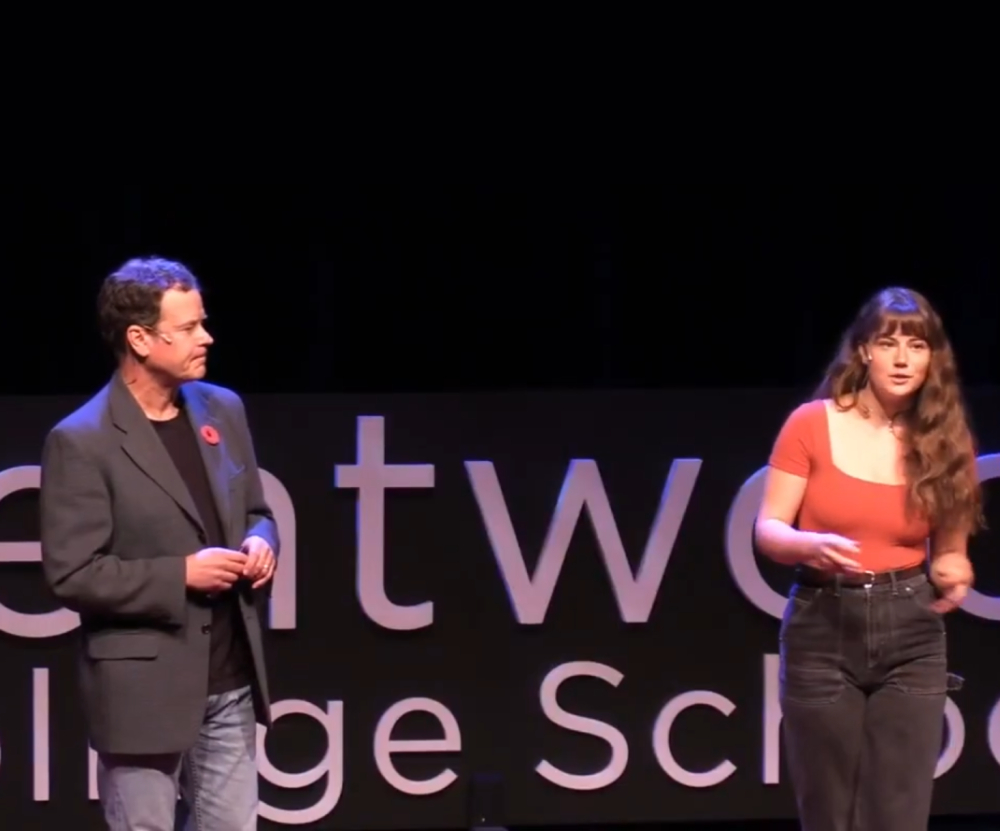 Hali and Greg speaking at Brentwood College School